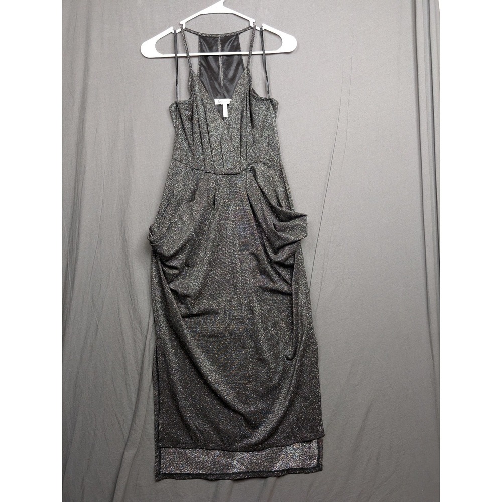 BCBGeneration Sleeveless Racer Back Metallic‎ Maxi Dress Pockets Black Size XS